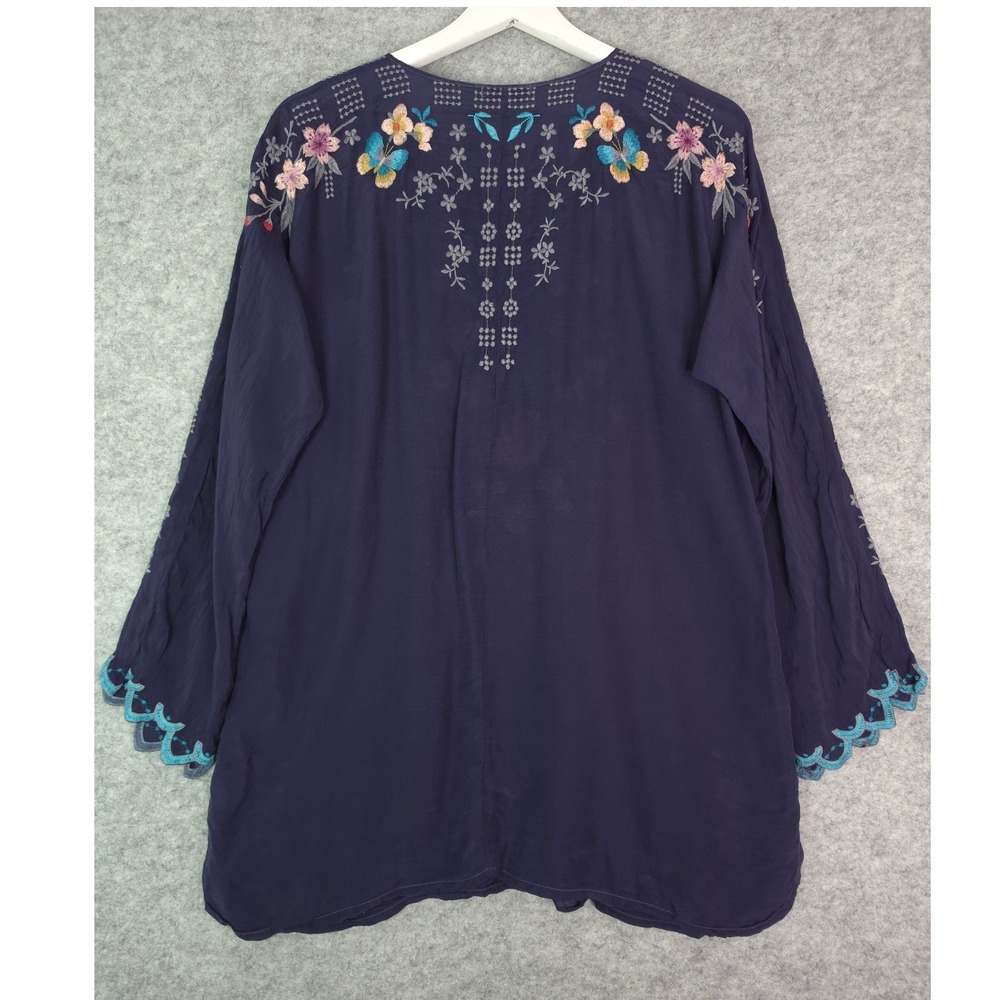 Johnny Was Butterfly Winter Blouse Women Large Embroidered Floral Gravel Blue - Picture 5 of 9